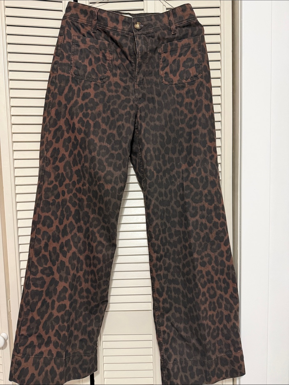 H&M Brown and Black Leopard Print Wide Leg Jeans US 6